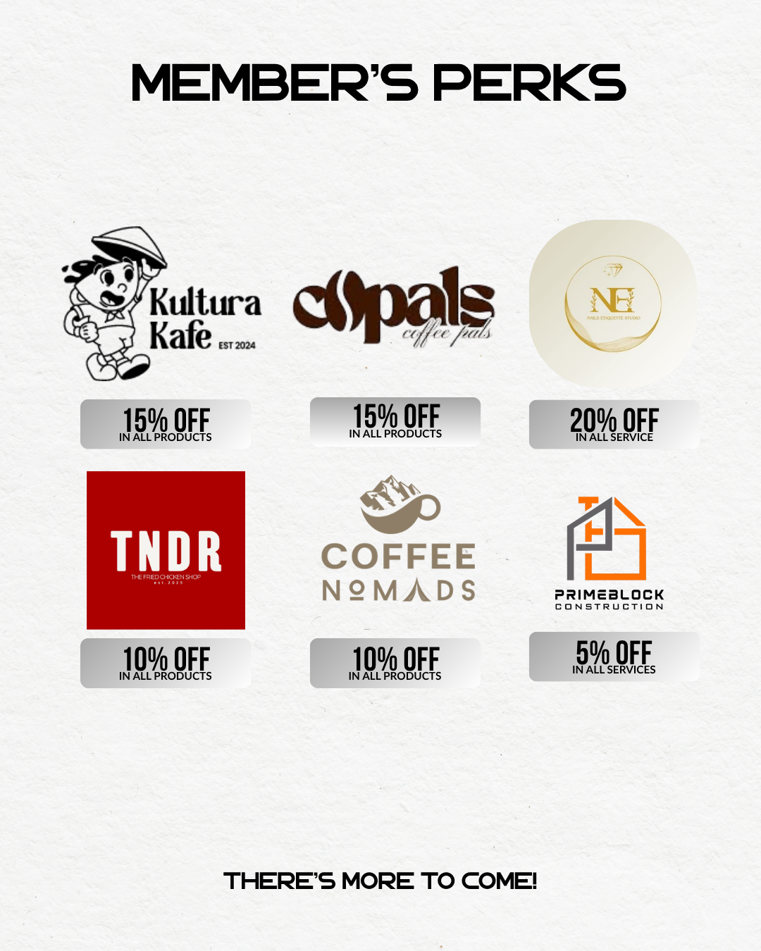 🎉 Your Pulse membership goes beyond the gym! Enjoy exclusive discounts from our partner brands by simply presenting your active Pulse Key Tag. From coffee and dining to beauty and construction services, your membership unlocks more value every day. Stay tuned—we're continuously adding new partners and exclusive perks just for you! 💪✨